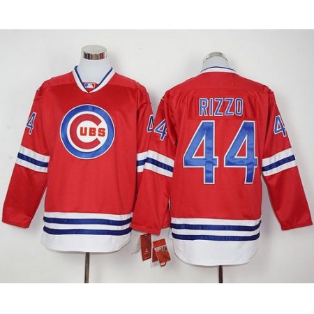 Cubs #44 Anthony Rizzo Red Long Sleeve Stitched MLB Jersey