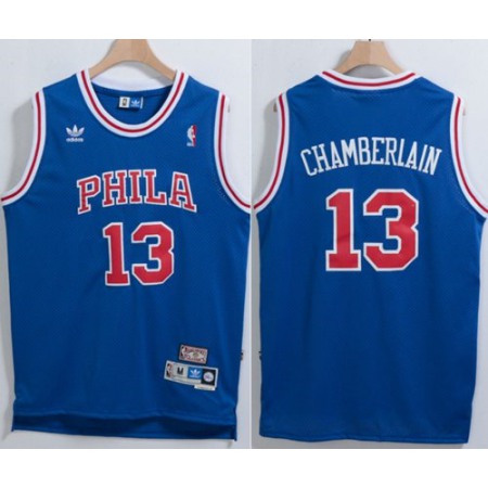 76ers #13 Wilt Chamberlain Blue Throwback Stitched NBA Jersey