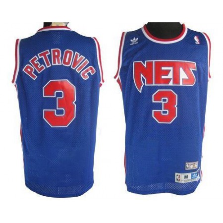 Nets #3 Drazen Petrovic Blue Stitched Throwback NBA Jersey