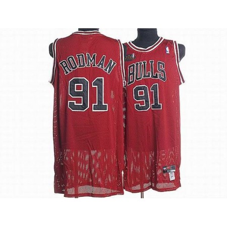 Bulls #91 Dennis Rodman Stitched Red Champion Patch NBA Jersey