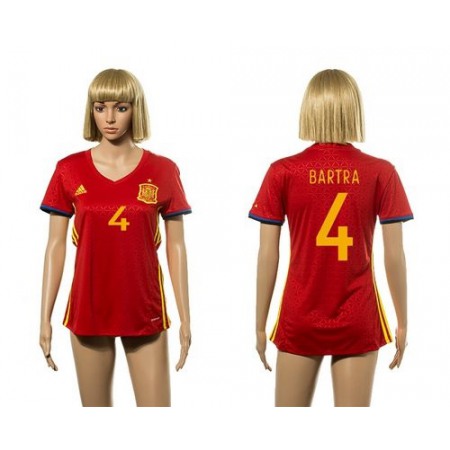 Women's Spain #4 Bartra Red Home Soccer Country Jersey