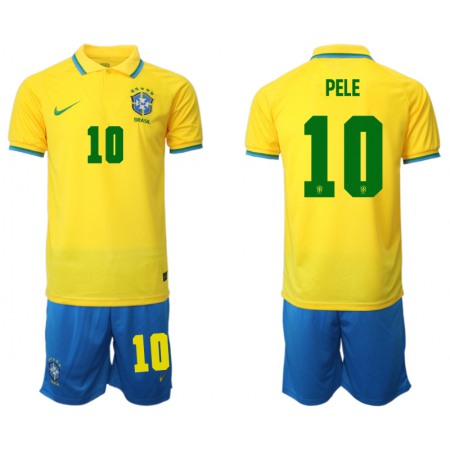 Men's Brazil #10 Pele Yellow Home Soccer Jersey Suit