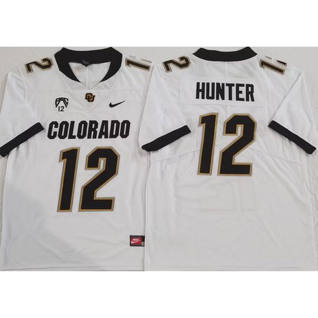 Men's Colorado Buffaloes White #12 Hunter Stitched Jersey