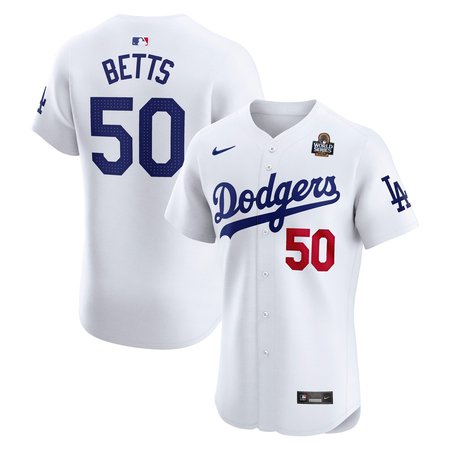 Men's Los Angeles Dodgers Mookie Betts Nike White 2024 World Series Home Elite Player Jersey