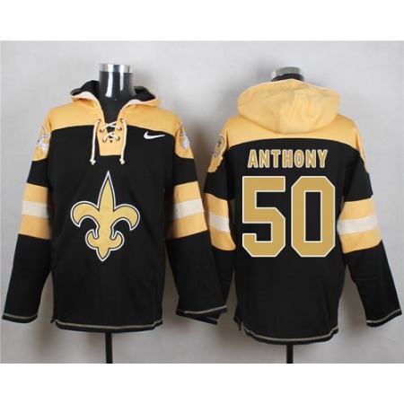 Nike Saints #50 Stephone Anthony Black Player Pullover NFL Hoodie